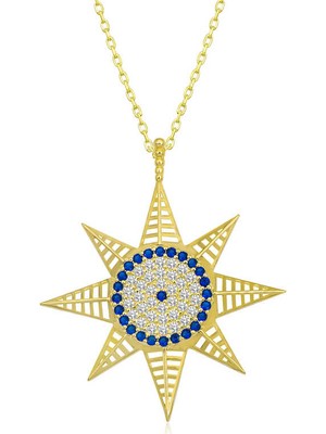 Gümüş Gold Nazarlı Kutup Yıldızı Kadın Kolye