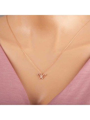 925 Ayar Gümüş Rose Kelebek Kadın Gümüş Kolye