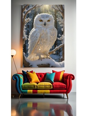 Özkacar Group Beyaz Baykuş V1 Ev Duvar Salon Güzellik Salonu Ofis Dükkan Dekarasyon Kanvas Tablo