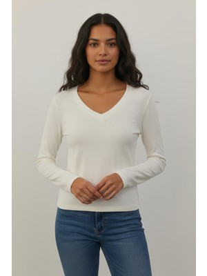Rays Ekru V Yaka Uzun Kol Body 1452