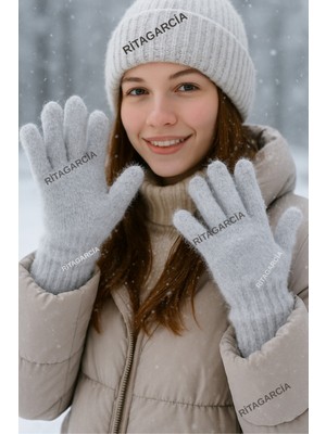 Ritagarcia Kadın Peluş Uzun Eldiven Kış Sezonu Düz Desenli Kaymaz Özellikli