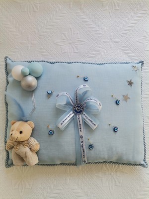 1 Adet Özel Tasarım Mavi Renk Sünnet Takı Yastığı 40 cm Uzunluk 30 cm Genişlik