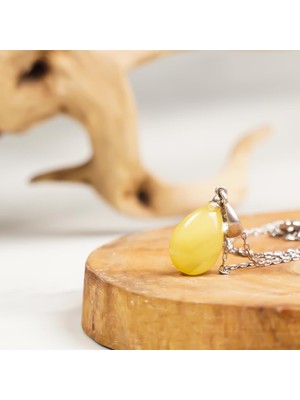 Kehribar Doğal Taş Küre Kolye