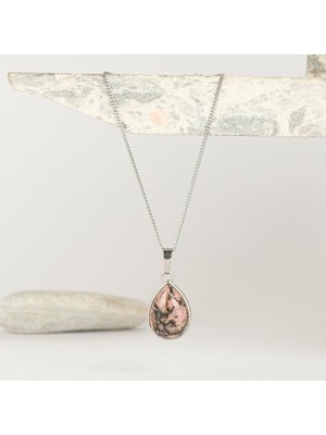 Rodonit Oval Dogal Taş Kolye