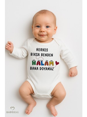 Babyden's “herkes Bıksa Benden Halam Bana Doyamaz” Yazılı Uzun Kollu Bebek Zıbını Pamuk Çıtçıtlı Body