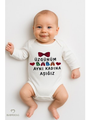 Babyden's “üzgünüm Baba Aynı Kadına Aşığız” Baskılı Pamuk Body Uzun Kollu Bebek Zıbını 0-24 Ay Body