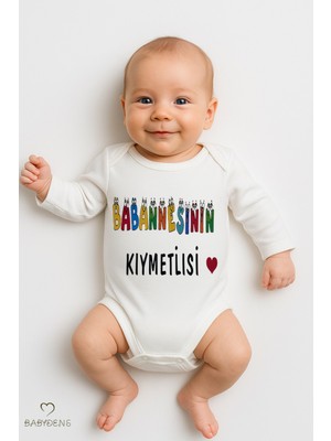 Babyden's Babannesinin Kıymetlisi Yazılı Uzun Kollu Bebek Body Zıbın Pamuk Unisex 0-24 Ay Çıtçıtlı Body
