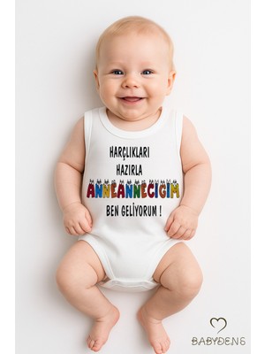 Babyden's Harçlıkları Hazırla Anneanneciğim Ben Geliyorum Yazılı Unisex Kolsuz Çıtçıtlı Body Bebek Zıbın