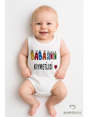 Babyden's “babasının Kıymetlisi” Yazılı Kolsuz Bebek Body Pamuk Yazlık Çıtçıtlı Zıbın Tulum 03-24AY