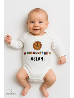 Babyden's “anneannesinin Aslanı” Yazılı,uzun Kollu Bebek Body Aslan Baskılı, Pamuk,çıtçıtlı Zıbın 0-24 Ay