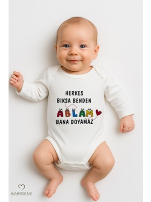 Babyden's “ablam Bana Doyamaz” Yazılı Uzun Kollu Bebek Body Çıtçıtlı PAMUK Zıbın 0-24 Ay Unisex Bebek Body