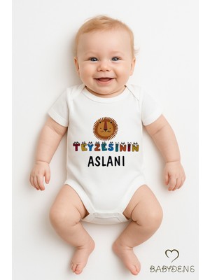 Babyden's Teyzesinin Aslanı Yazılı Bebek Body | Pamuk Çıtçıtlı Tulum Zıbın | Unisex 0-3-24 Ay