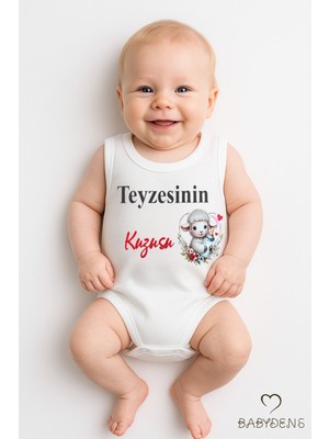 Babyden's Teyzesinin Kuzusu Yazılı Kolsuz Bebek Body – Pamuk, Çıtçıtlı Yazlık Zıbın, Sevimli Kuzu Baskılı