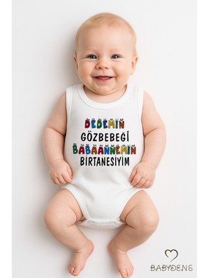 Babyden's Dedemin Gözbebeği, Babaannemin Birtanesiyim Yazılı Kolsuz Bebek Zıbın PAMUK Yazlık Çıtçıtlı Body