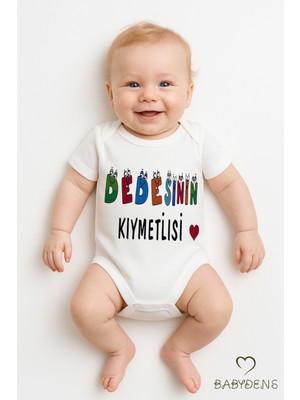 Babyden's Dedesi'nin Kıymetlisi Yazılı Bebek Çıtçıtlı Body Tulum | Pamuk | Kısa Kollu Zıbın | 0-3AY-24AY