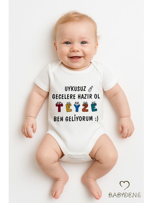 Baby Dens Babyden's Uykusuz Gecelere Hazır Ol Teyze Yazılı Pamuk Çıtçıtlı Bebek Zıbını |kısa Kollu Body