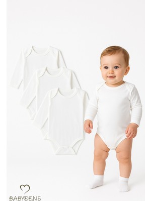 Babyden's 3'lü Set Uzun Kollu Beyaz Bebek Zıbın Pamuk | 0-3 Ay - 24 Ay | Unisex Çıtçıtlı Body
