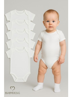 Babyden's 5’li Set Kısa Kollu Bebek Zıbın Pamuk Çıtçıtlı Body Beyaz Unisex Bebek Iç Giyim 03-24 Ay