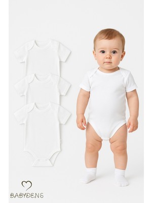 Babyden's 3'lü Pamuklu Beyaz Kısa Kollu Bebek Body Seti | 0-3 Ay - 24 Ay | Unisex Yazlık Zıbın