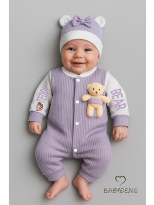 Babyden's Teddy Bear Temalı Yenidoğan Fitilli Tulum Takımı Ayıcıklı Kız Bebek Tulum Şapka Set Pamuk