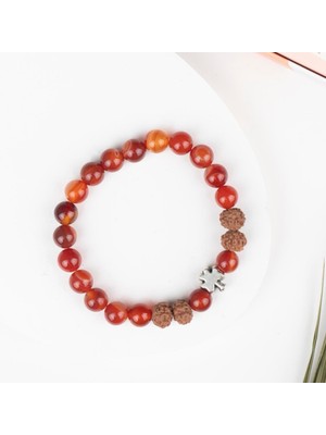 Kırmızı Akik Doğal Taş Bileklik(Rudraksha)