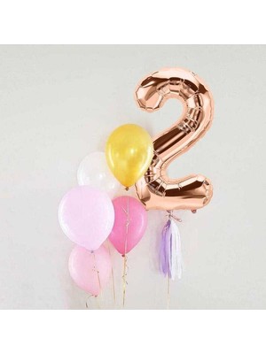 Le Mabelle Rose  2 Rakamı Püsküllü Balon Set