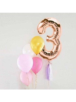 Le Mabelle Rose  3 Rakamı Püsküllü Balon Set