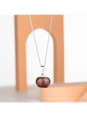 Kaplan Gözü Kızıl Elma Temalı Doğal Taş Kolye