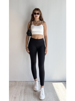 Kadın Yüksek Bel Siyah Basic Slim Fit Tayt
