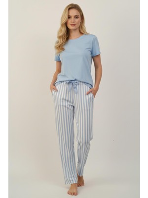 Rays Mavi Çizgi Desenli Lastik Bel Kadın Pijama Altı 4527