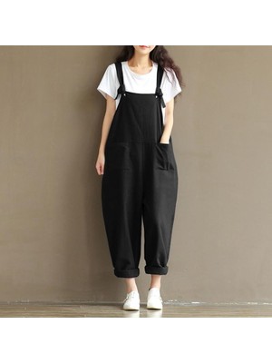 Askılı Büyük Cep Detaylı Kadın Salopet Tulum