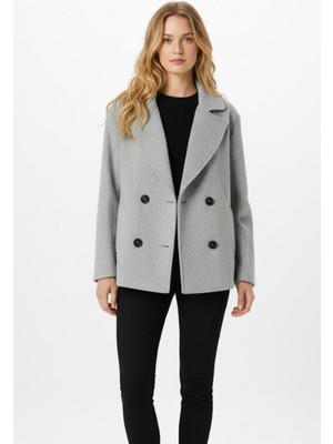 Rays Gri Kruvaze Yaka Çift Düğmeli Kaşe Kadın Ceket 8069A