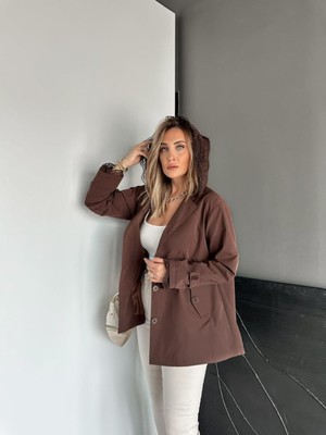 Robin Kadın Dantel Detayli Kapşonlu  Modern Trençkot