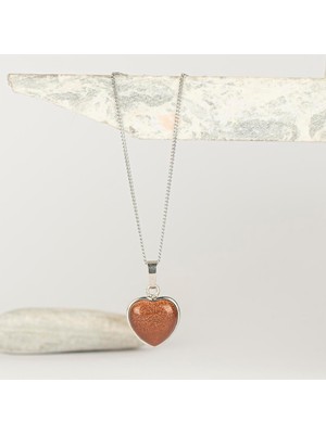 Yıldız Taşı (Red) Kalpli Kaplama Dogal Taş Kolye