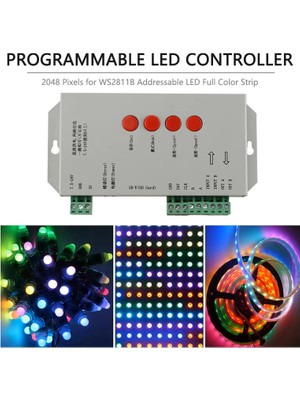 T1000S LED Piksel Kontrol Cihazı Düzenleme Yazılımı 2048 Sd Kart Kayıt Dc 5-24V Işık Aydınlatma 256MB Hafıza WS2811 Rgb Destekli