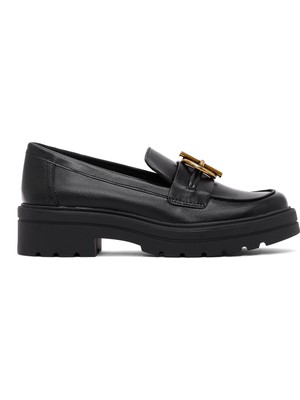 Kadın Siyah Tokalı Kalın Tabanlı Maskülen Loafer 25AFE480218