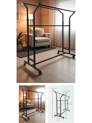 V Ayarlı Askılık Ayarlanabilir Stand Eteklik Giysi ve Elbise Askılığı Tekerlekli Mağaza Askılığı