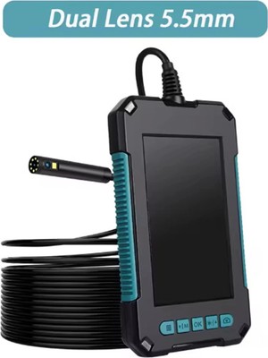 Ekranlı Çift Kameralı 10 mt Hafıza Kart Destekli Sert Kablo Yılan Endoskop Kamera 5.5 mm 4.3 Inc
