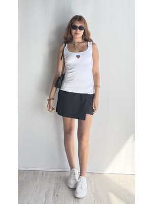 Kadın Kare Yaka Sıfır Kol Kalın Askılı Baskılı Atlet Bluz