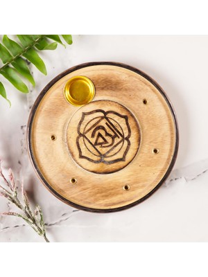 Kök Çakra Temalı Yuvarlak Ahşap Konik Tütsülük