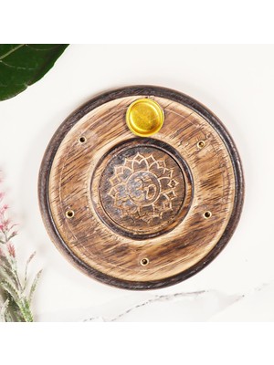 Sahsrara Çakra Temalı Yuvarlak Ahşap Konik Tütsülük