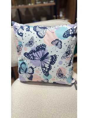 Butterfly / Çift Tarafı Baskılı Evelyn Süet Kırlent Kılıfı 43X43