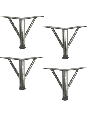 4 Adet Firkete Ayak Metal 25 cm Krom Mobilya Koltuk Ayağı