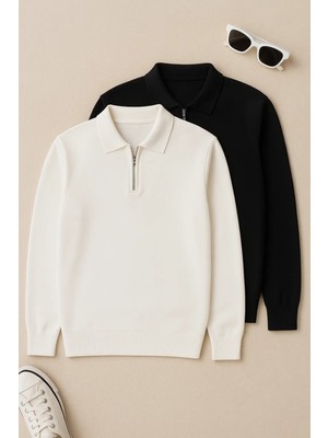 Erkek Yarım Fermuarlı Salaş Kışlık 2 Li Sweatshirt