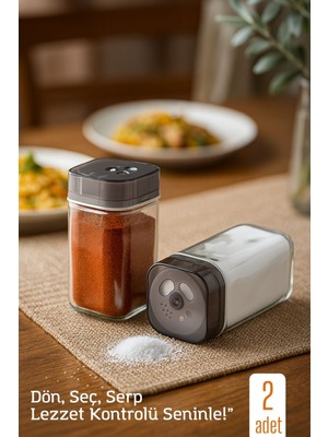 Cam Tuzluk Baharatlık – 360° Döner Kapaklı | 3 Delik Tipiyle Ayarlanabilir Akış   2 Adet 722179