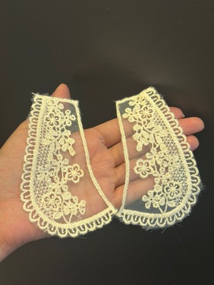 Nakış Işleme Güpür Krem Rengi Bebe Yaka Dikiş Aksesuarı 10X7 cm