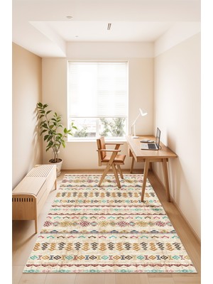 Etnik Desenli Bohem Yıkanabilir Salon Halısı