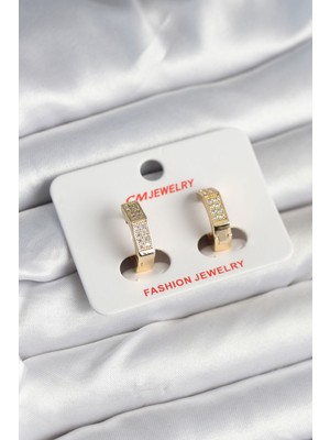 Pirinç Gold Renk Zirkon Taşlı Altıgen Kadın Küpe - TJ-BKP11245