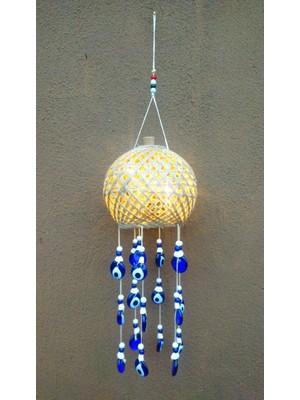 LED Işıklı 19 Adet Nazar Boncuğu 73 cm Rüzgar Çanı Duvar Bahçe Balkon Süsü Ev Dekor Hediyelik Eşya