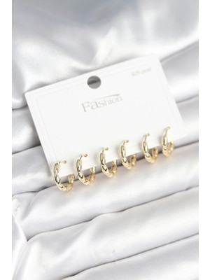 Pirinç Gold Renk Baklalı Halka 925 Gümüş Çivi Kadın Küpe Seti